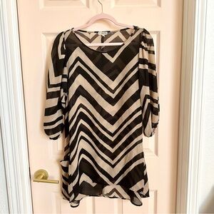 Tan and black striped semi sheer dress